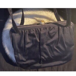 Vintage Black Mel-ton Purse Gold Embellished Clasp